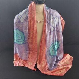 Handmade Silk Scarf Vintage Hand-Painted Boho Silk Shawl, Made in India